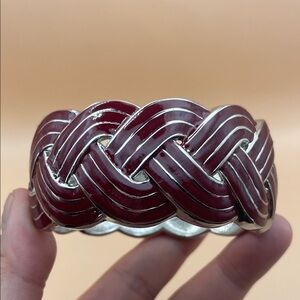 Elegant Silver and Maroon Braided Enamel Clamper Bracelet C50